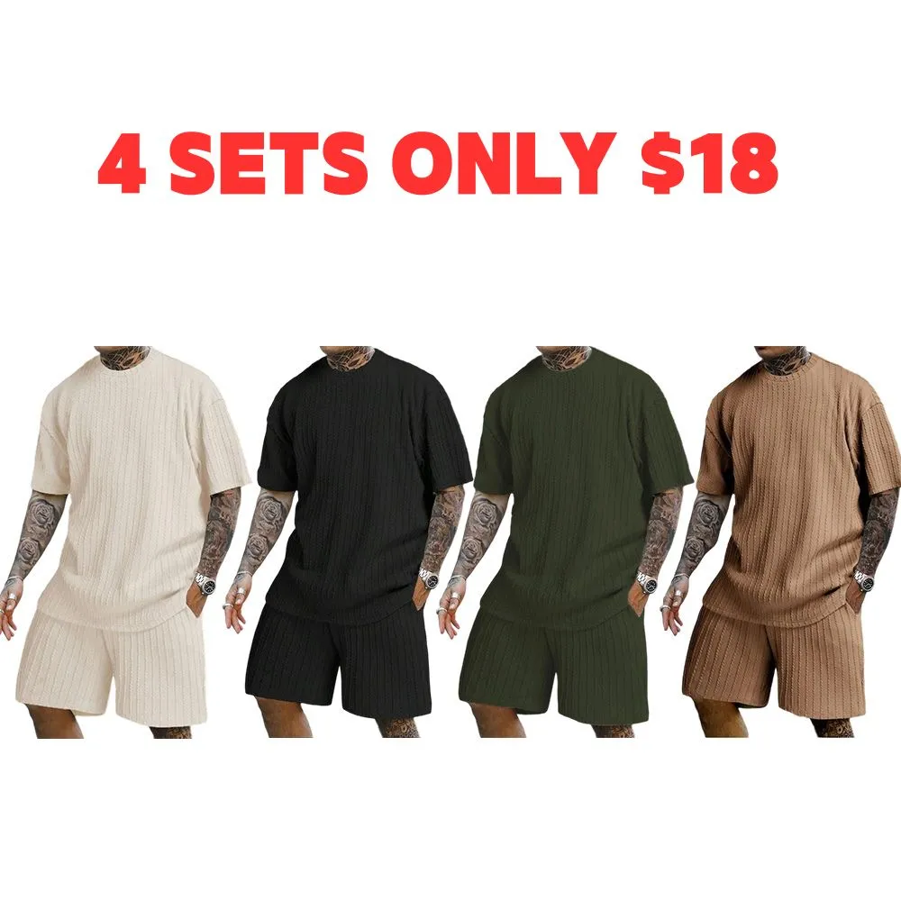 Men's Solid Textured Drop Shoulder Short Sleeve Tee & Drawstring Waist Shorts Set, Spring & Summer Clothes, Back To School Loose Casual Fashion Crew Neck T-shirt & Pocket Shorts for Daily Outdoor Wear, Men Outfits, Fall Outfits