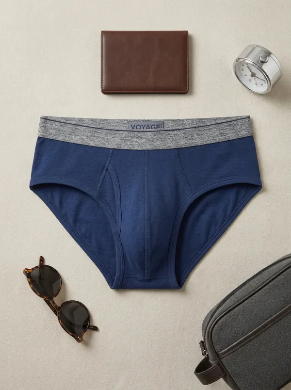 Men's Navy Blue Grey Waistband Solid Color Briefs