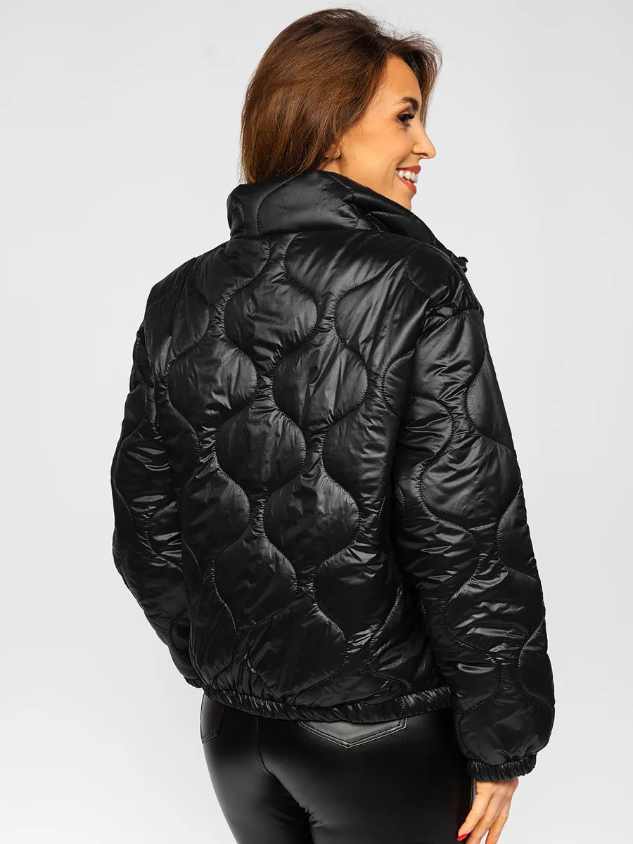 women's black quilted winter jacket