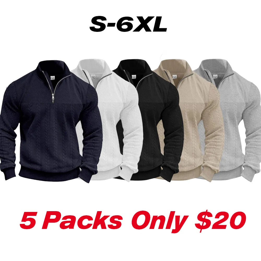 Men's solid color half-zip stand collar sweater