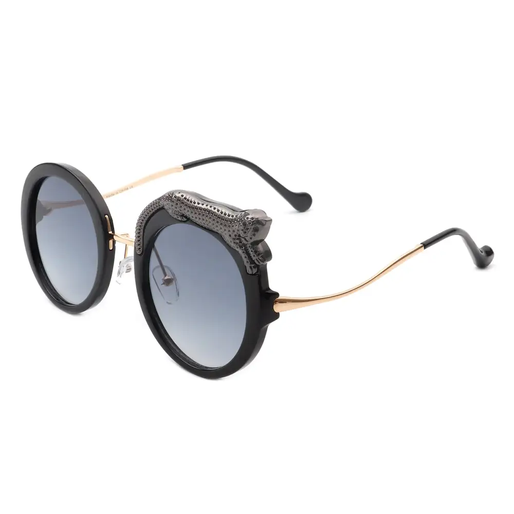 Ribbed Round Frame Sunglasses