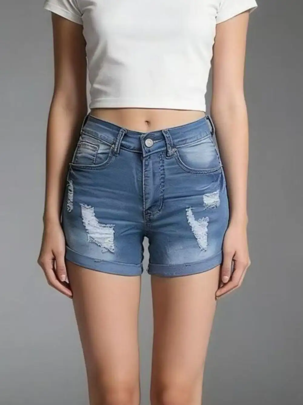 Distressed Denim Shorts
