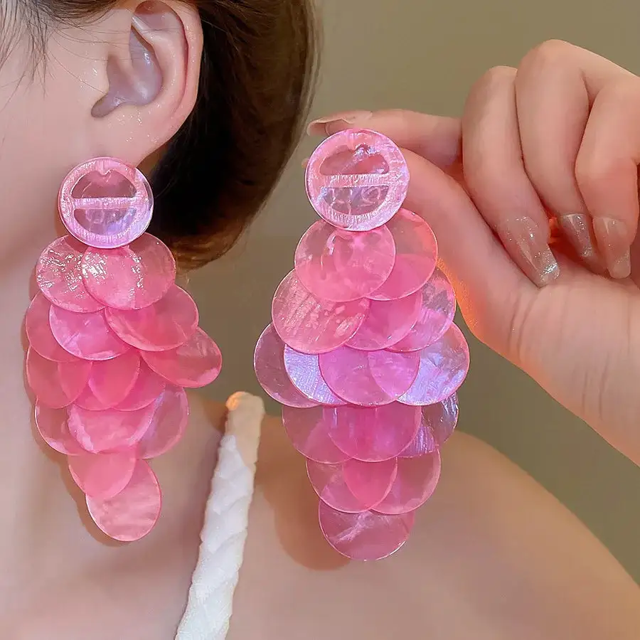 Seashell Detail Acrylic Tassel Stud Drop Earrings