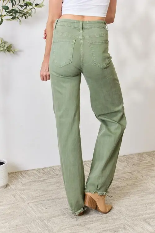 Easy Wide Leg Raw Hem Denim Jeans