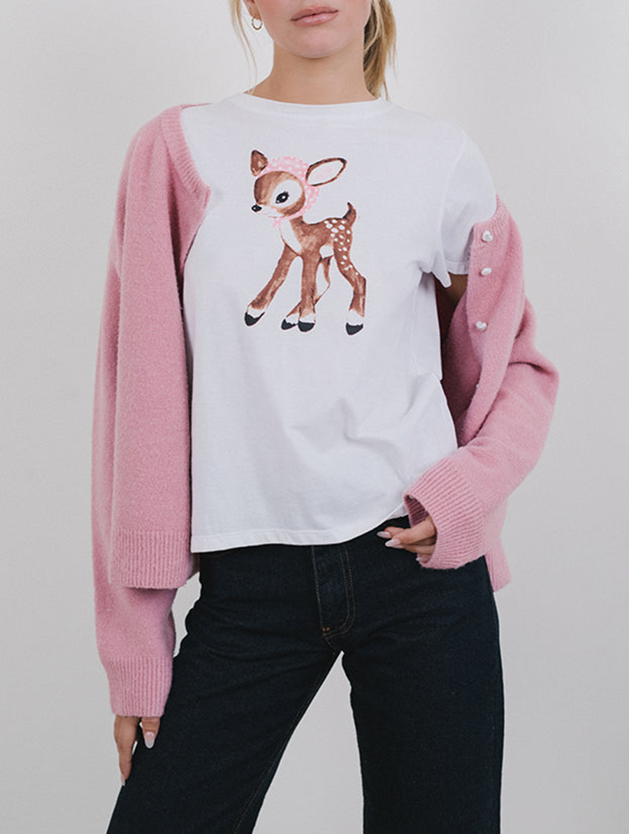 White Deer With Scarf Tee