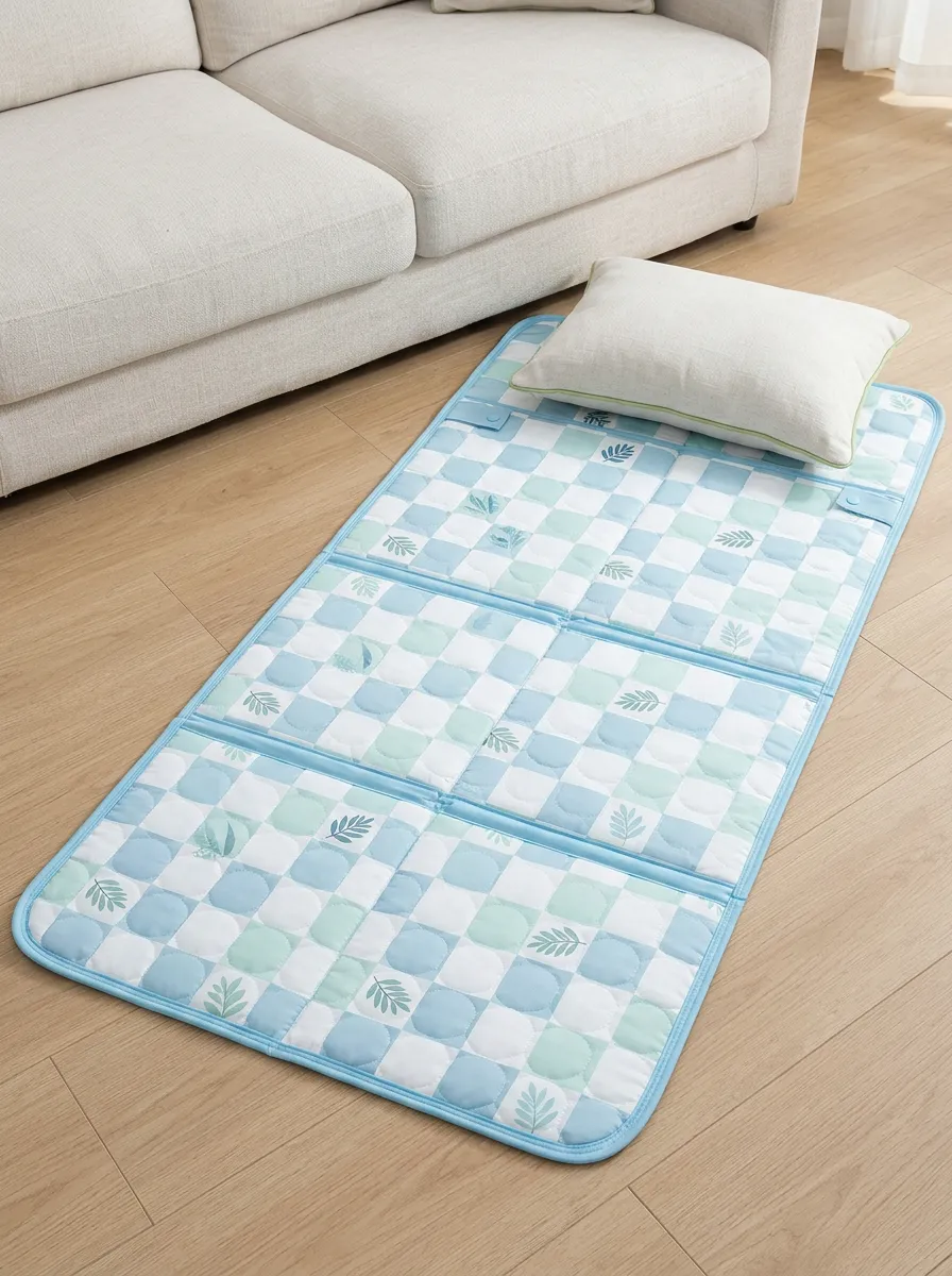 Summer Cooling Blue Checkered Leaf Pattern Cooling Mat