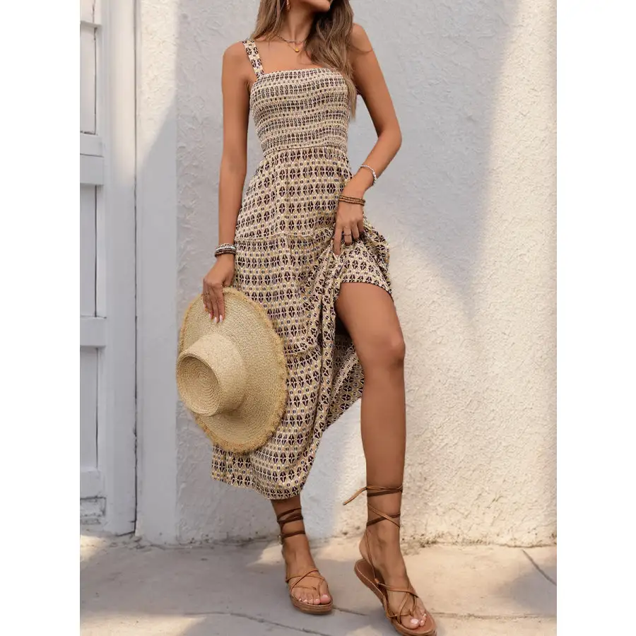 Tiered Wide Strap Midi Dress