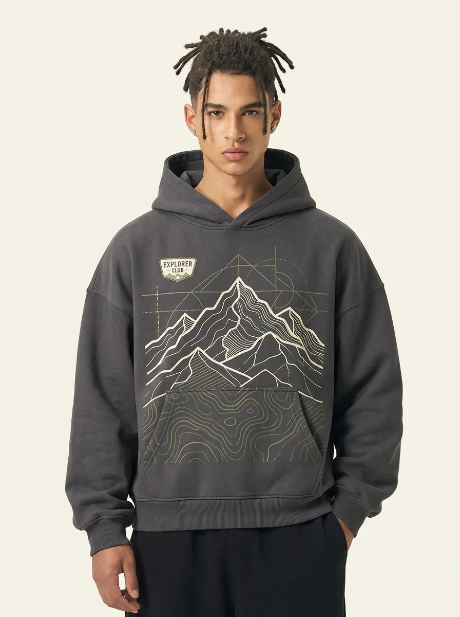 Men's Explorer Club Mountain Topographic Graphic Hoodie