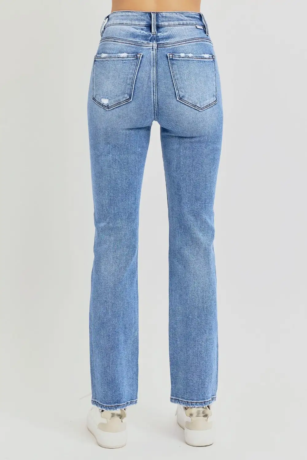 Relaxed Distressed Washed Pocketed Stretch Straight Leg Jeans