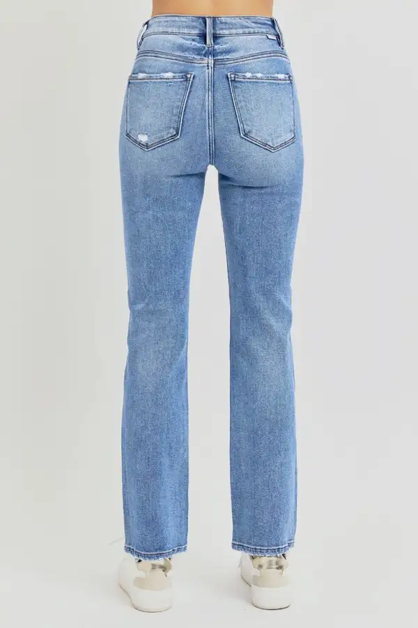 Relaxed Distressed Washed Pocketed Stretch Straight Leg Jeans