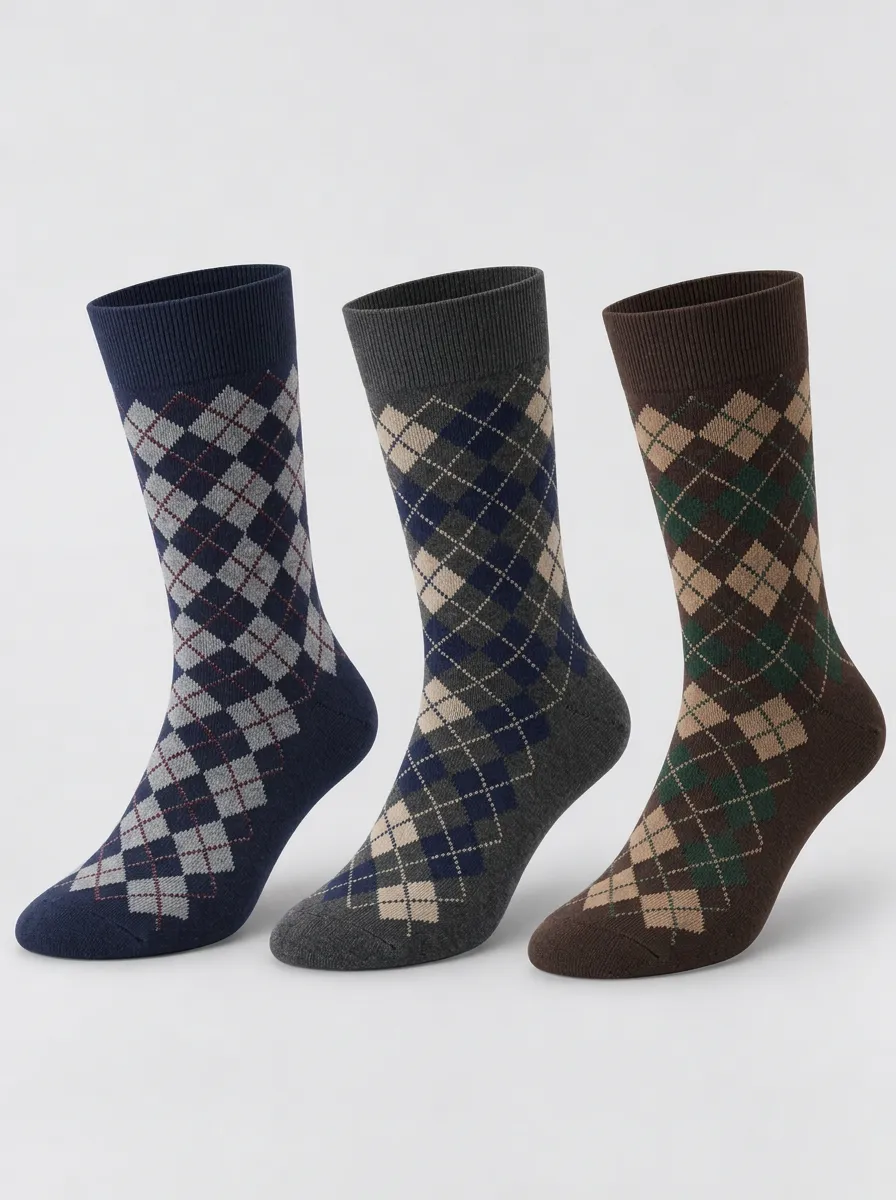 Men's Navy Argyle Ribbed Crew Socks 3-Pack