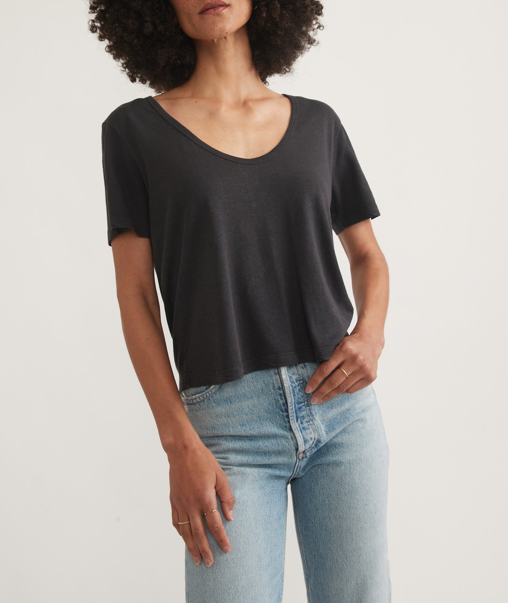 Black V-Neck Basic Tee