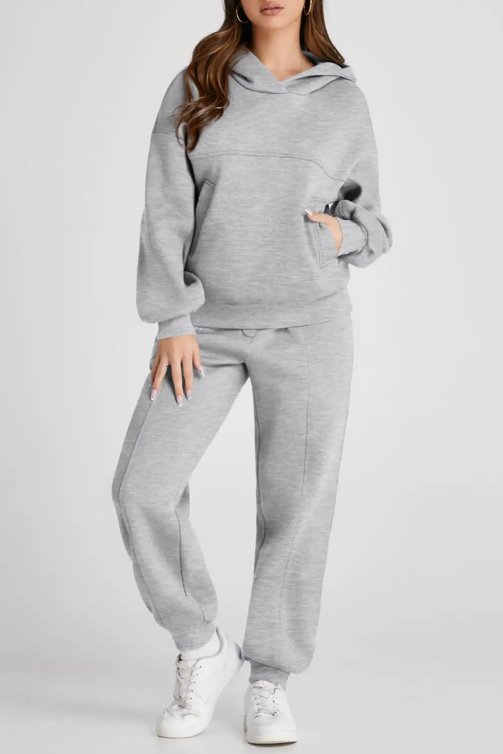 Dropped Shoulder Long Sleeve Hoodie And Pants Active Set