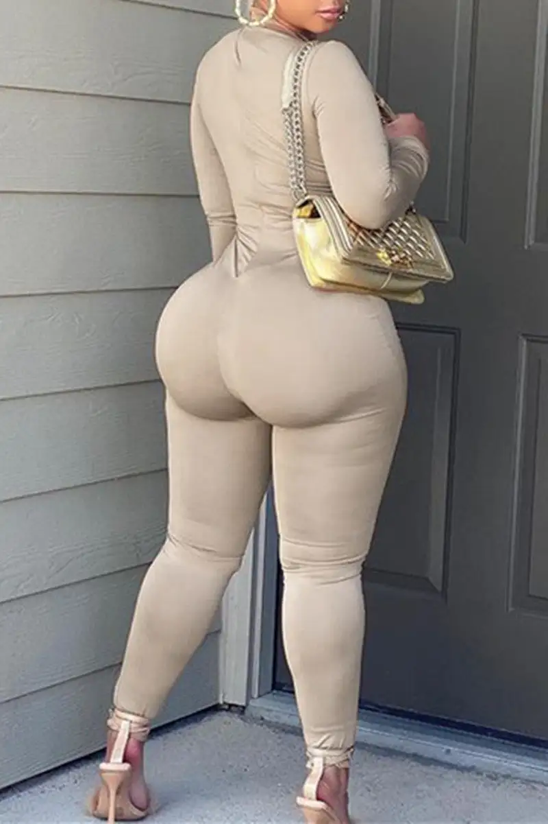 Sexy Casual Solid Hollowed Out Half A Turtleneck Skinny Jumpsuits