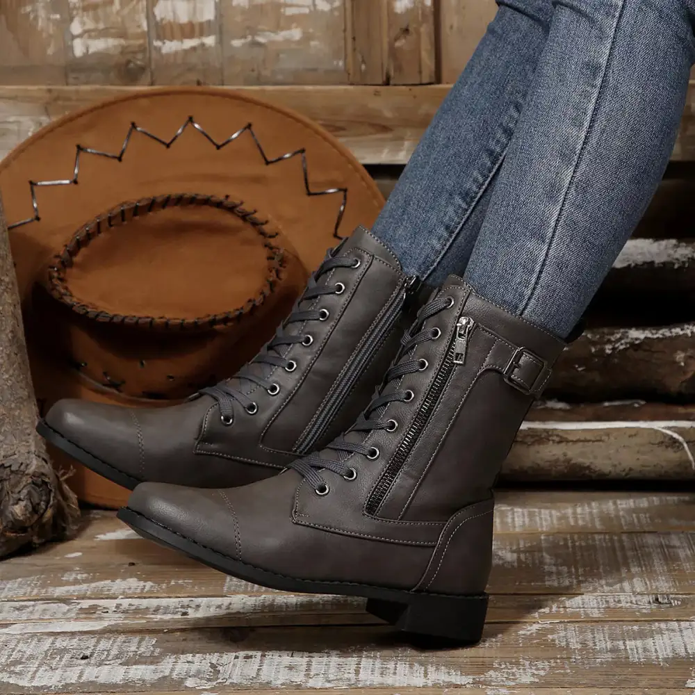 Casual Round Toe Block Heels Boots