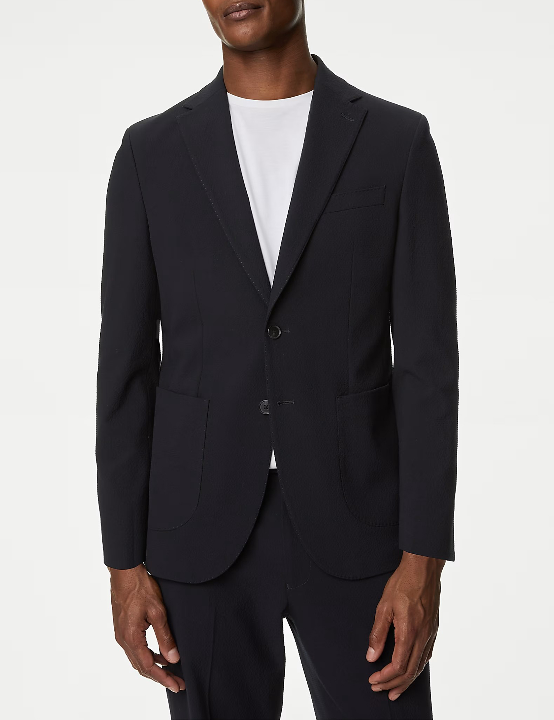 Men's Black Textured Stretch Formal Blazer