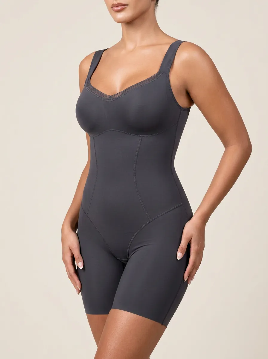 Women's Tummy Control Seamless Lace Trim Bodysuit Shapewear
