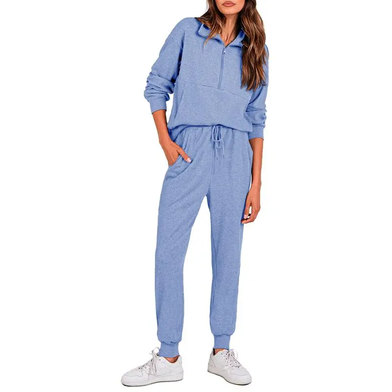 Women'S 2-Piece Sweatpants Set Long Sleeve Half Zip Pullover Sweatshirt & Joggers Pants Comfy Outfits Soft Tracksuit For Yoga Gym Activewear With Front Pocket & Elastic Waistband - Sweatsuit Loose
