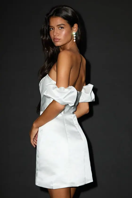 Significant Sensation White Satin Off-the-Shoulder Mini Dress