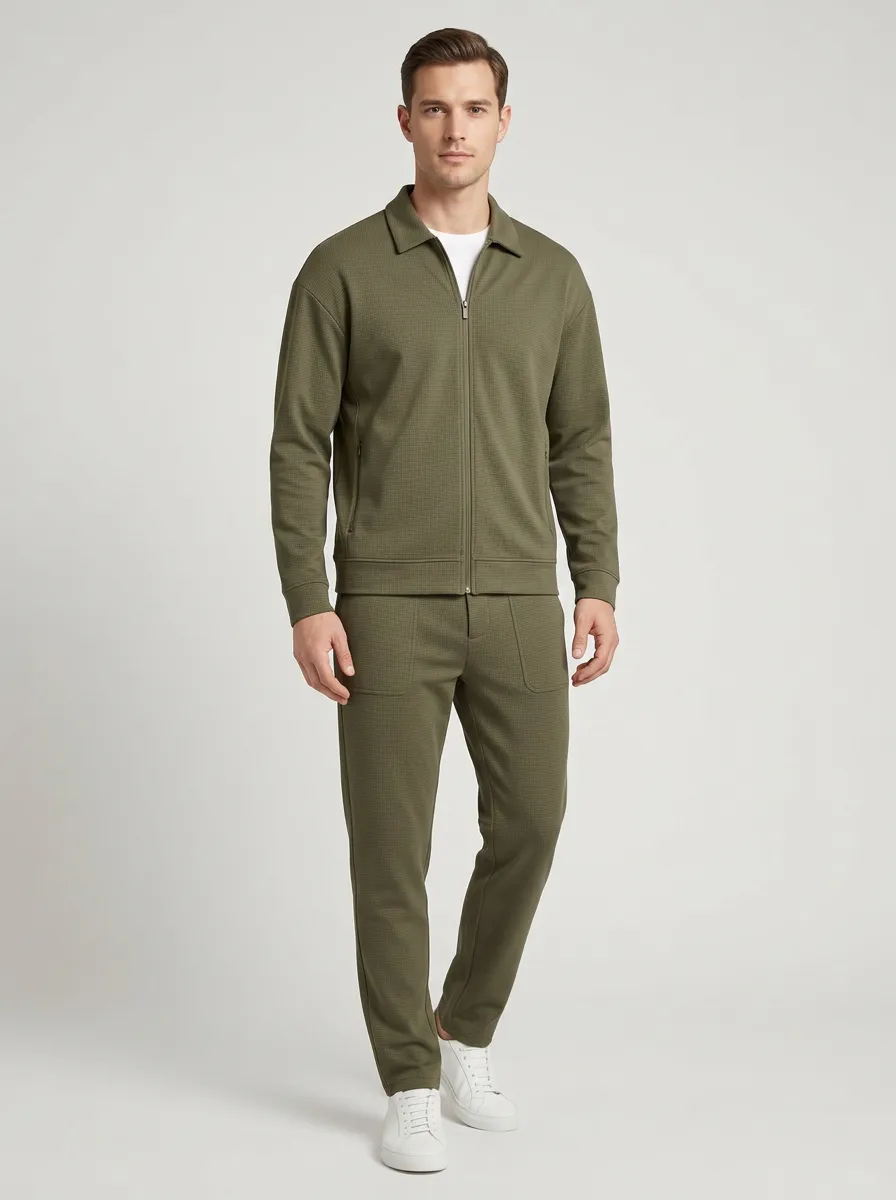 Men's Zip-Up Polo Collar Jacket and Jogger Pants Set
