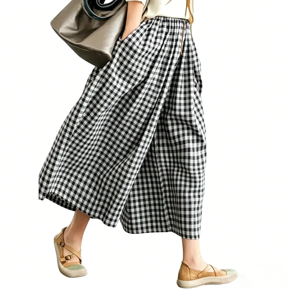 Women's Cotton & Linen Wide-Leg Capri Pants