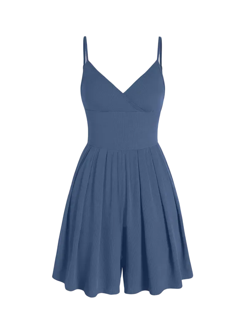Women's Solid-Color Knit Backless Wrap-Style Slim-Fit Camisole Romper