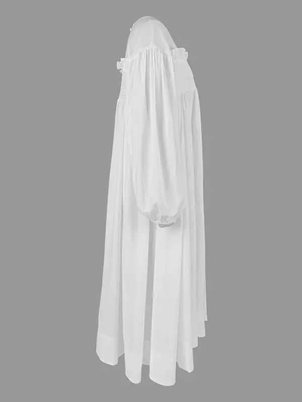 A-Line Long Sleeves Mesh Pleated Pockets See-Through Split-Joint Round-Neck Midi Dress