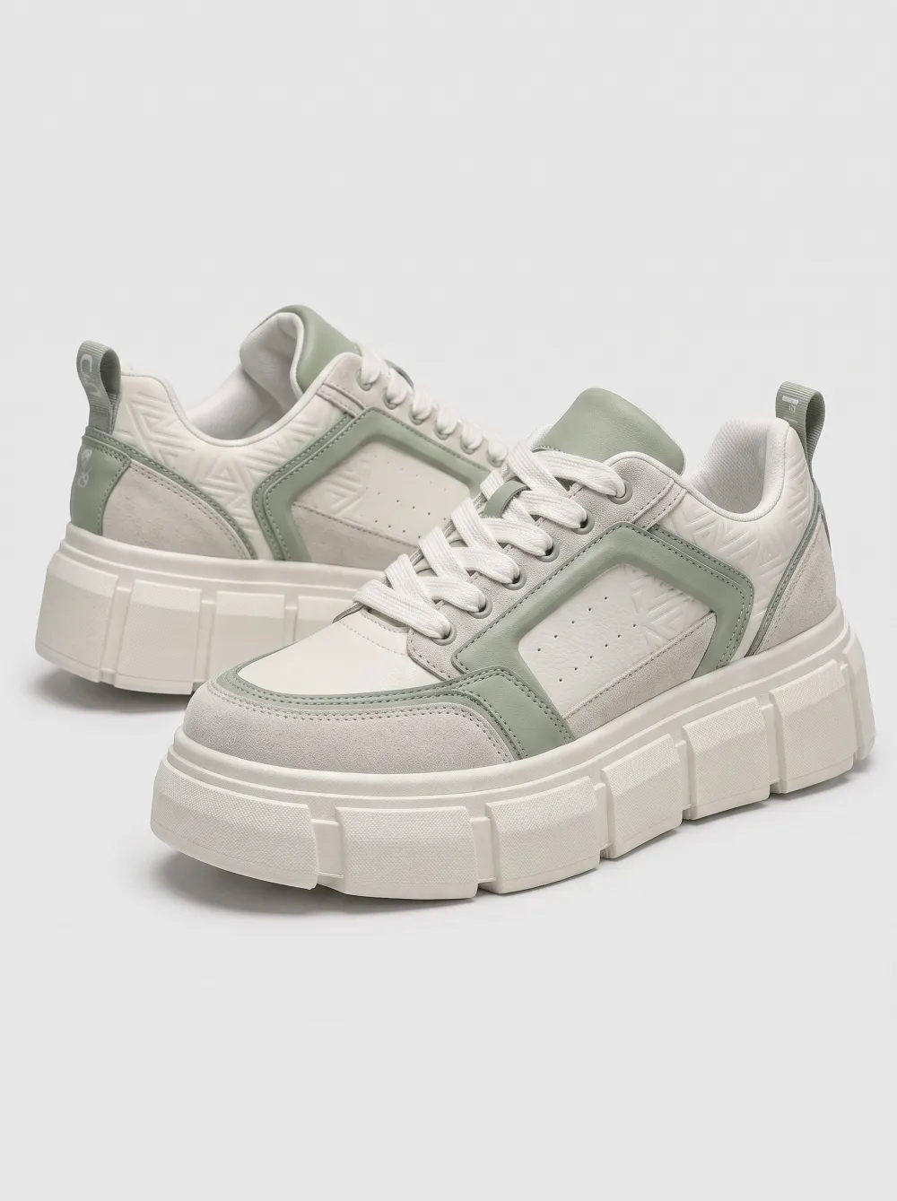 Men's Casual Sage Green Geometric Pattern Printed Sneakers