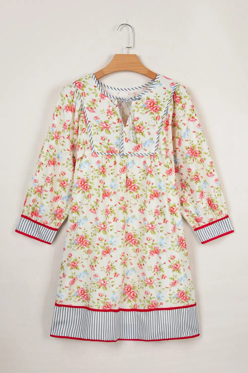 Relaxed Shape Floral Striped Puff Sleeve Dress