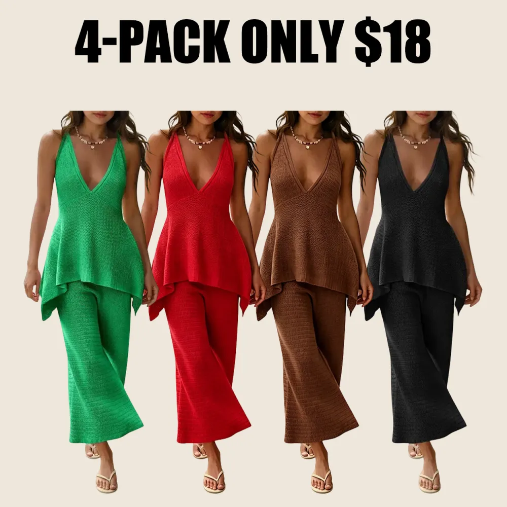 Women's Deep V-neck Flowy Camisole Knit Set