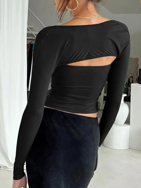 Long Sleeve Slim Fit Collarless T-Shirt