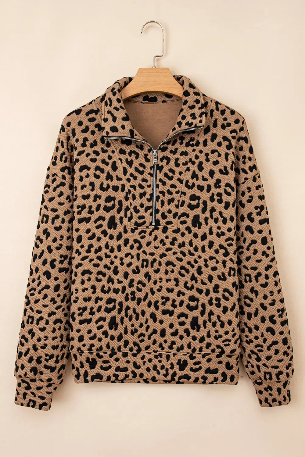 Relaxed Leopard Print Zip Detail Quarter Zip Sweatshirt