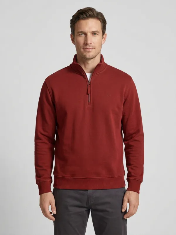 Men's Versatile Minimalist Textured Embroidered Emblem Stand-Collar Quarter-Zip Sweatshirt