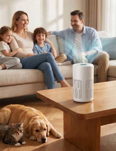 Air purifier in a living room