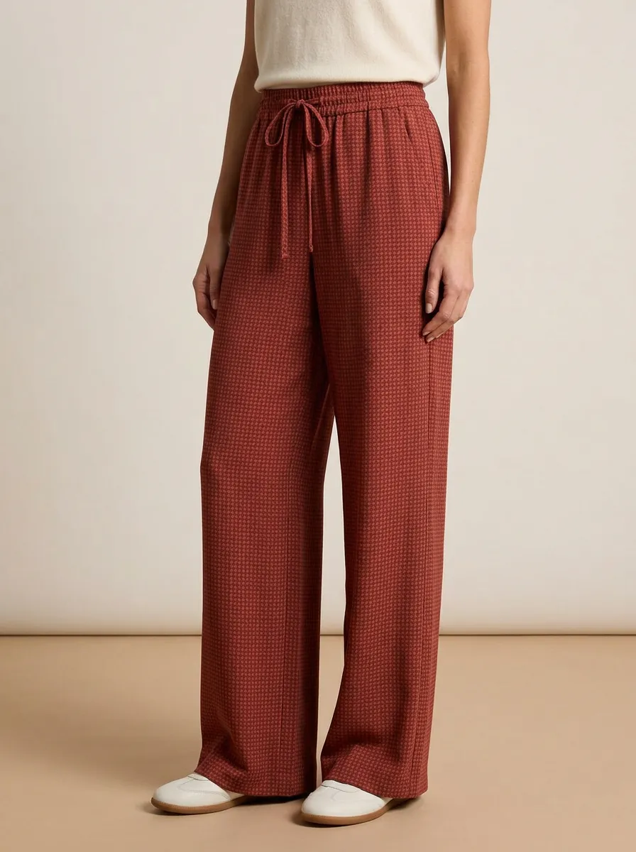 Modern Wide-Leg Houndstooth Printed Women's Wide-Leg Pants