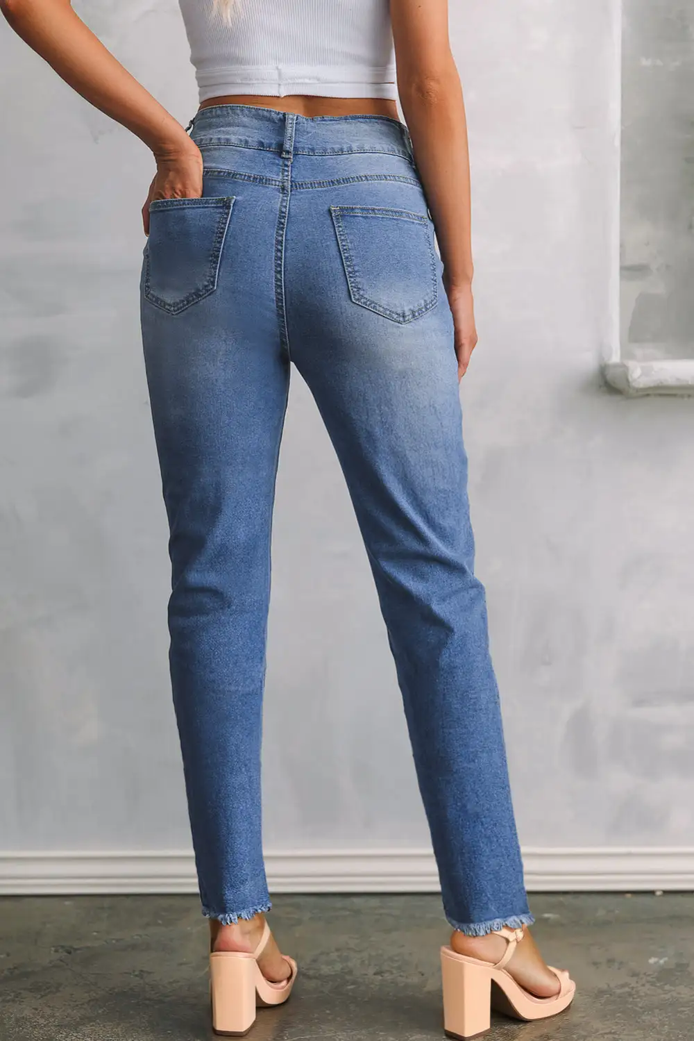 Slim Raw Hem Button Double Fit Jeans
