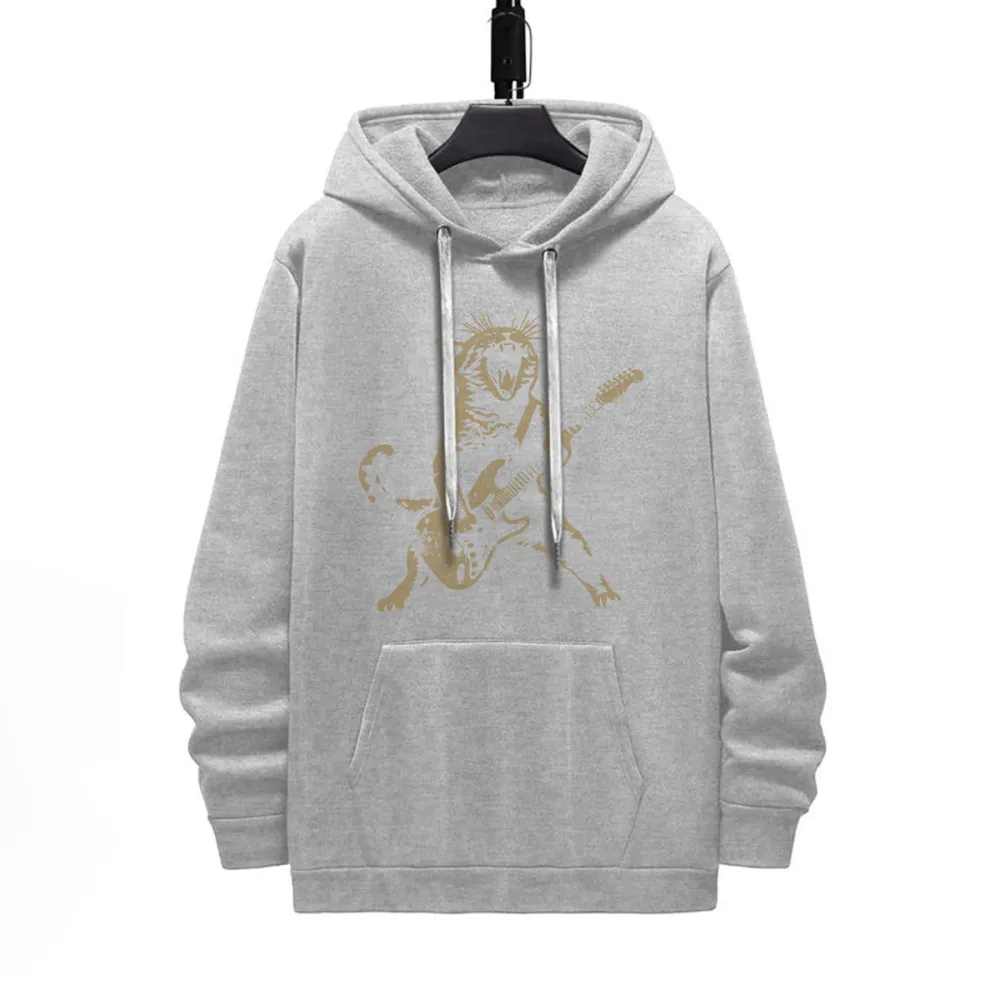 Cat Playing Guitar Pattern Printed Hoodie