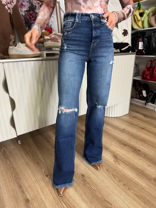 Distressed Elevated Wide Leg Jeans
