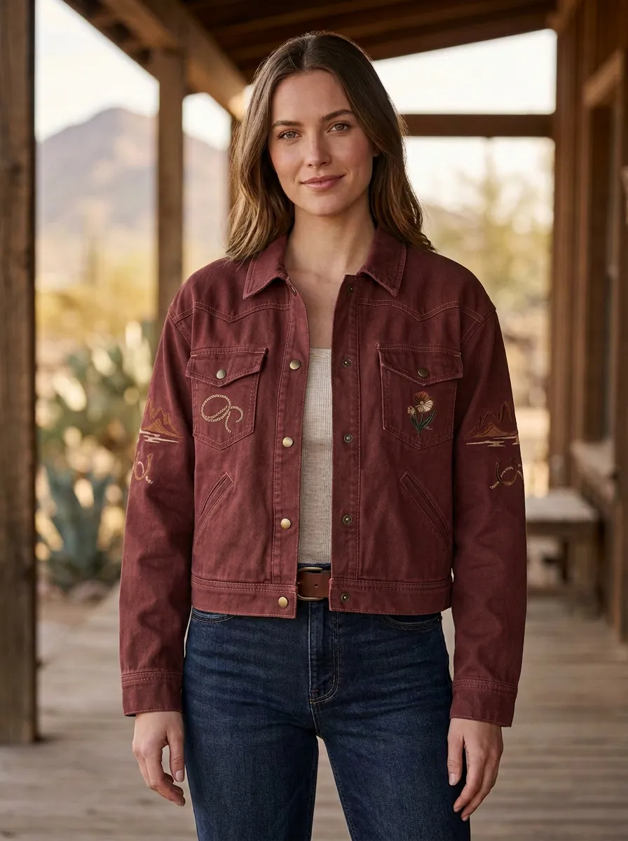 Women's Western Horseshoe Horse Desert Mountain Embroidered Jacket