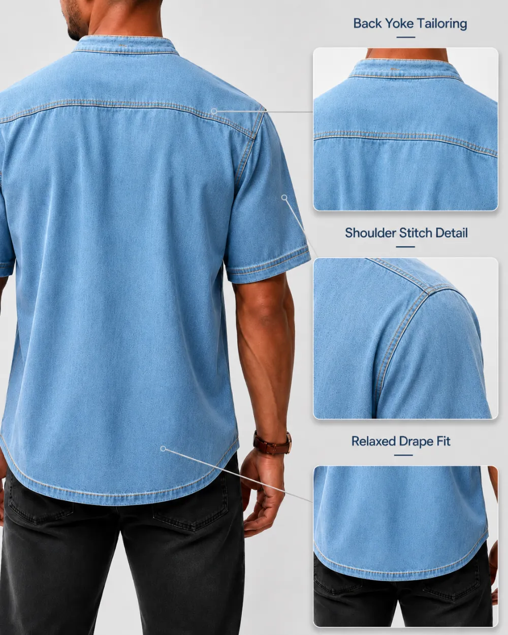 Men's Washed Stand Collar Henley Shirt