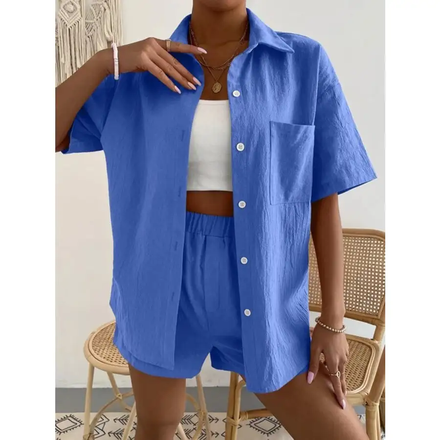 Button Up Short Sleeve Shirt and Shorts Set