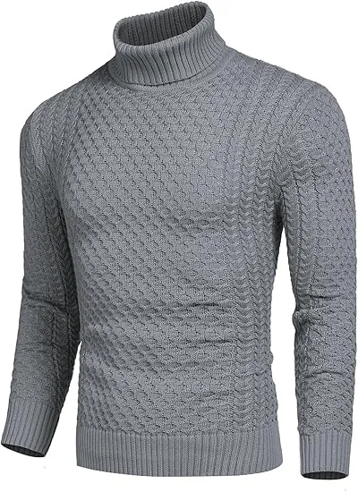 Men's Slim Fit Turtleneck Sweater Casual Knitted Twisted Pullover Solid Sweaters PACKAGE SET