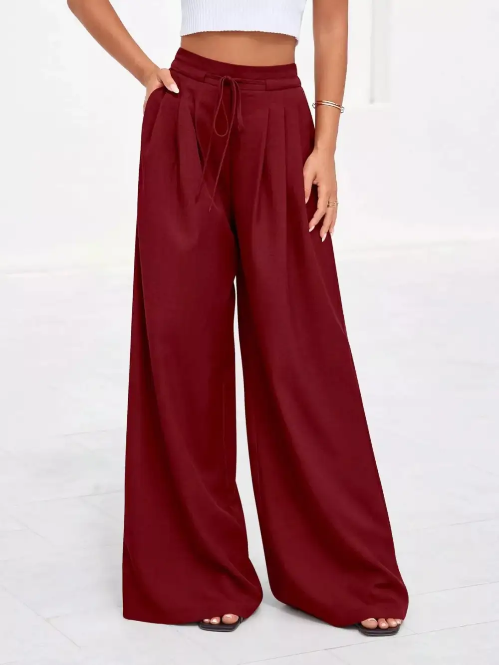 Full Size High Waisted Wide Leg Pleated Pants Plus Size