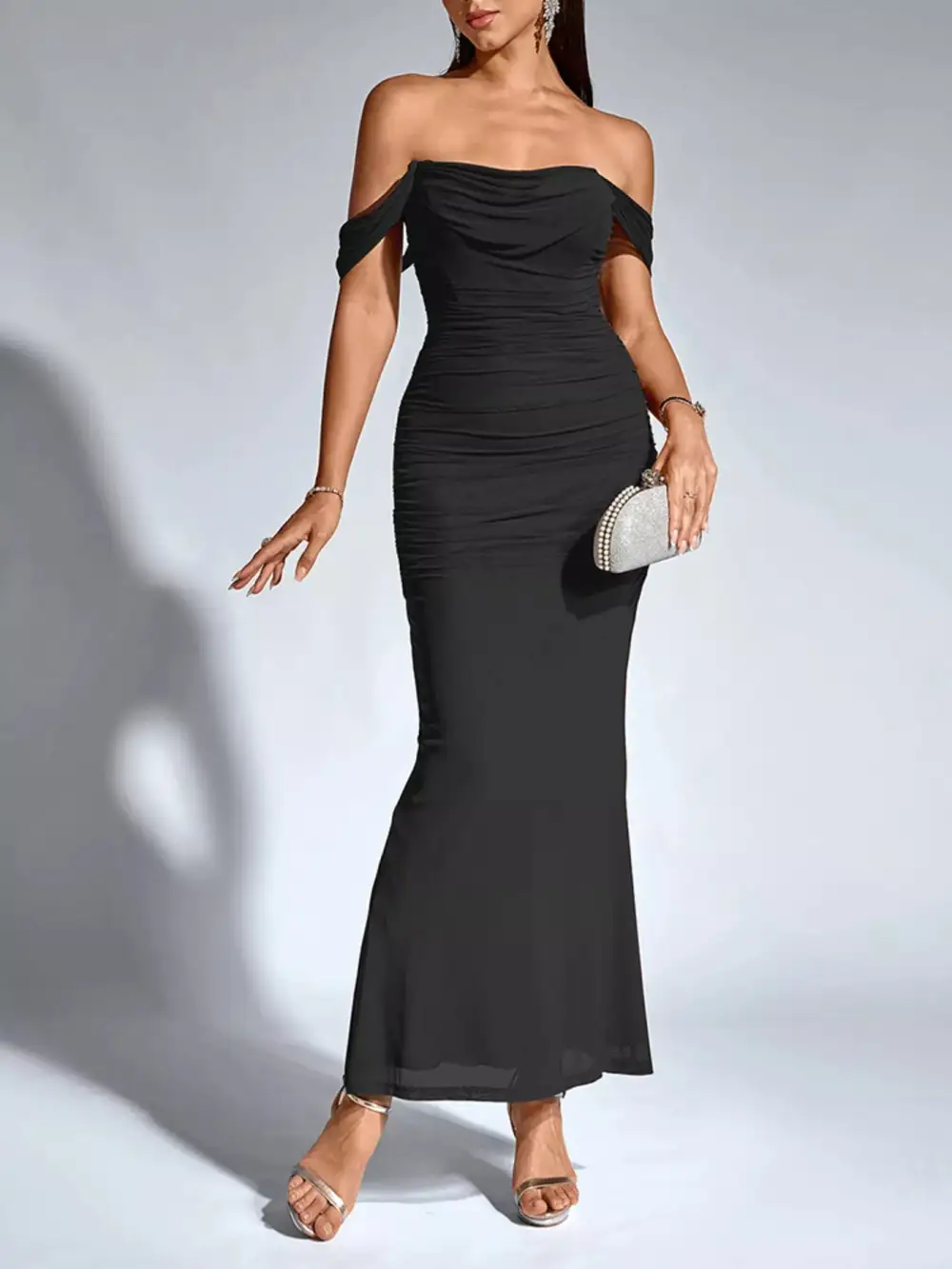 Structured Shape Ruched Maxi Dress
