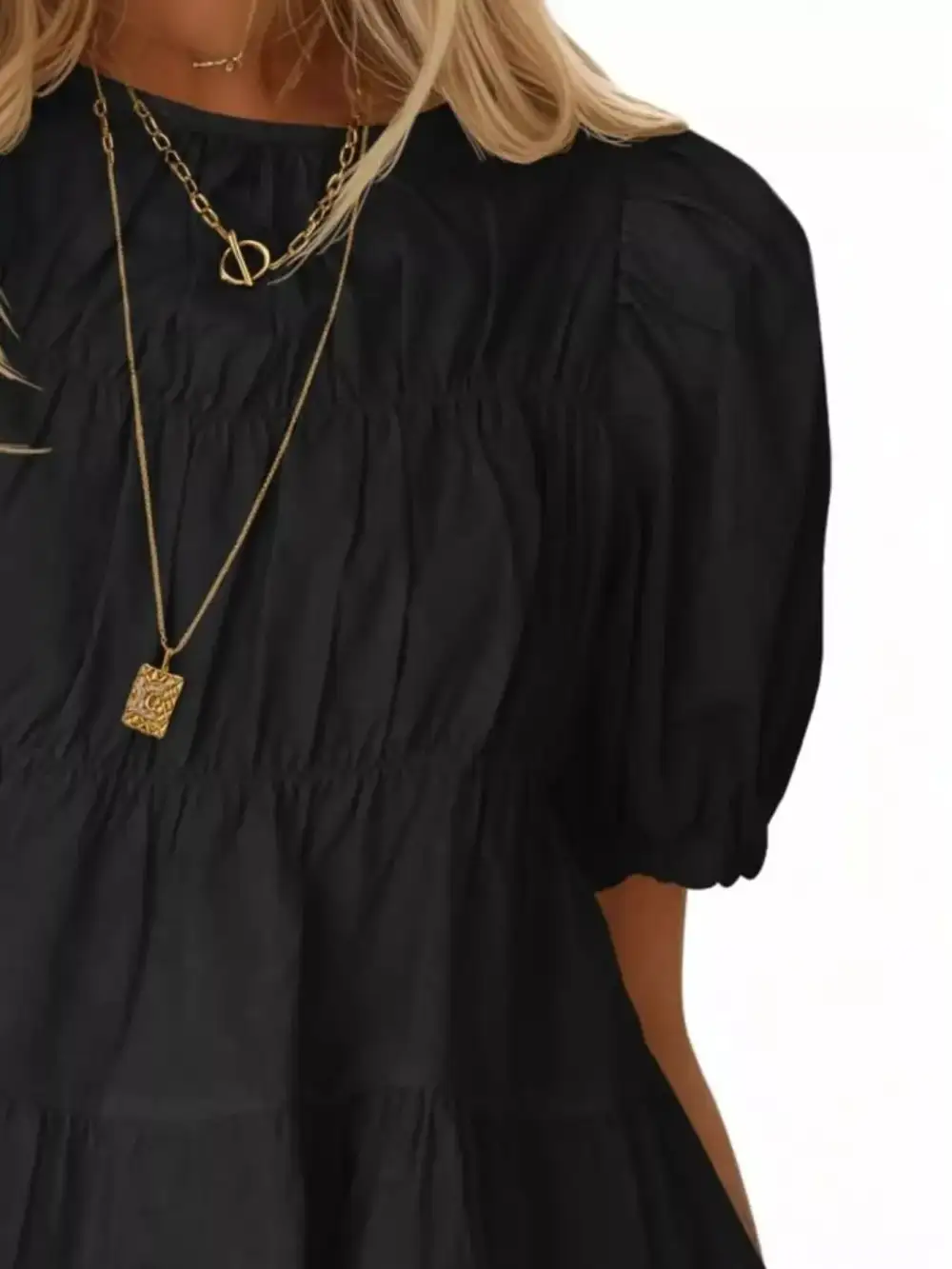 Ruched Tiered Puff Sleeve Blouse