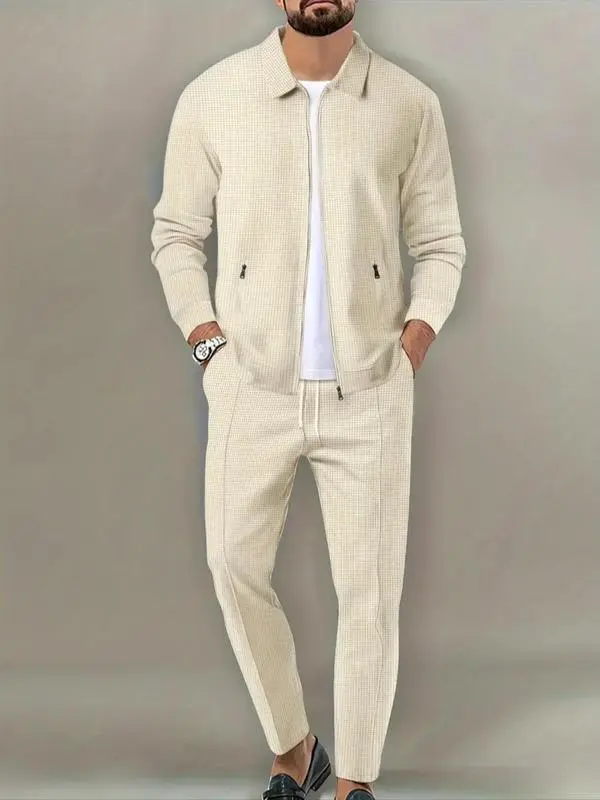 Men's Plain Zip Up Jacket & Drawstring Waist Pants Tracksuit Set, Men's Sportswear for Gym Workout Running, Casual Gym Wear, Tracksuit Outfit, Athletic Tracksuit, Casual Activewear, Gym Clothes Set, Athleisure Wear Set