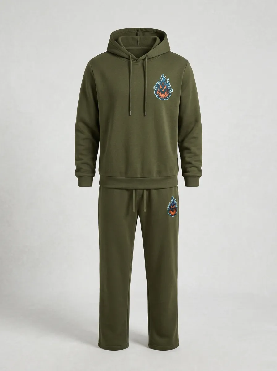 Men's Ghost-Flame Hoodie & Joggers Two-Piece Set