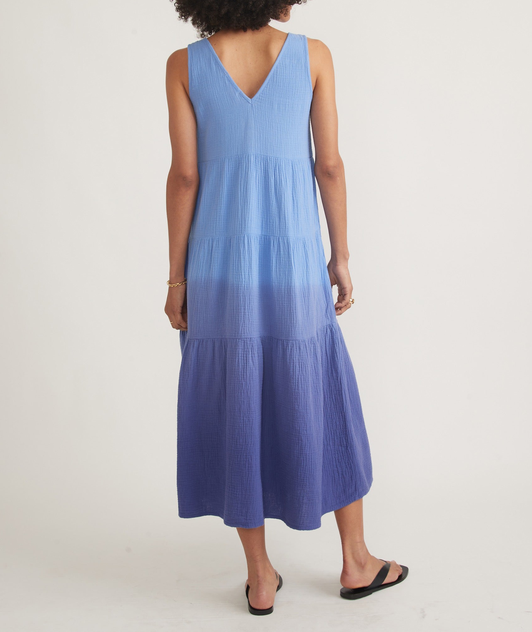 Blue Ombre Tiered Midi Dress