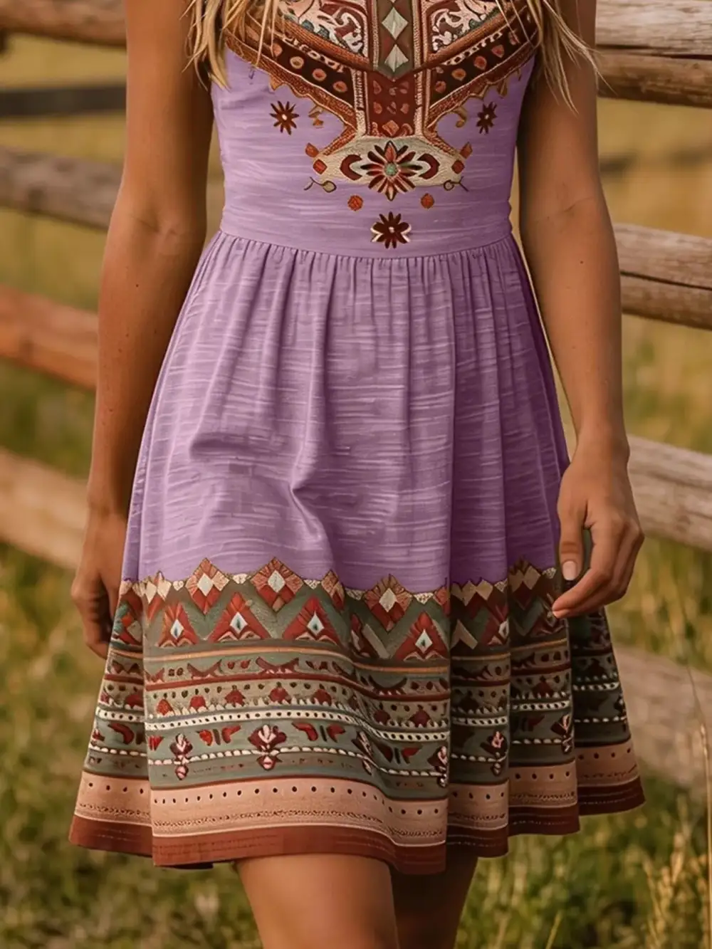 Tribal Print Sleeveless A-Line Dress