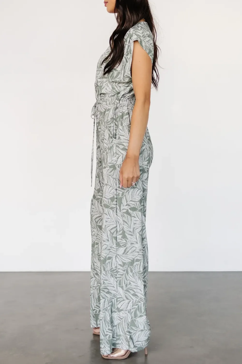 Mature Temperament High-Waisted Slimming Green Print Jumpsuit